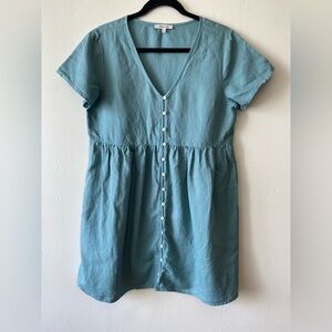 Madewell Green-Blue Linen Blend Button Front Dress Size M